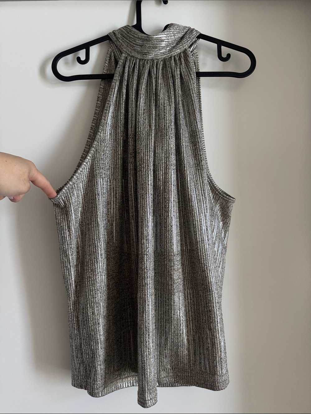 Maeve Metallic Ribbed Halter Tank Top